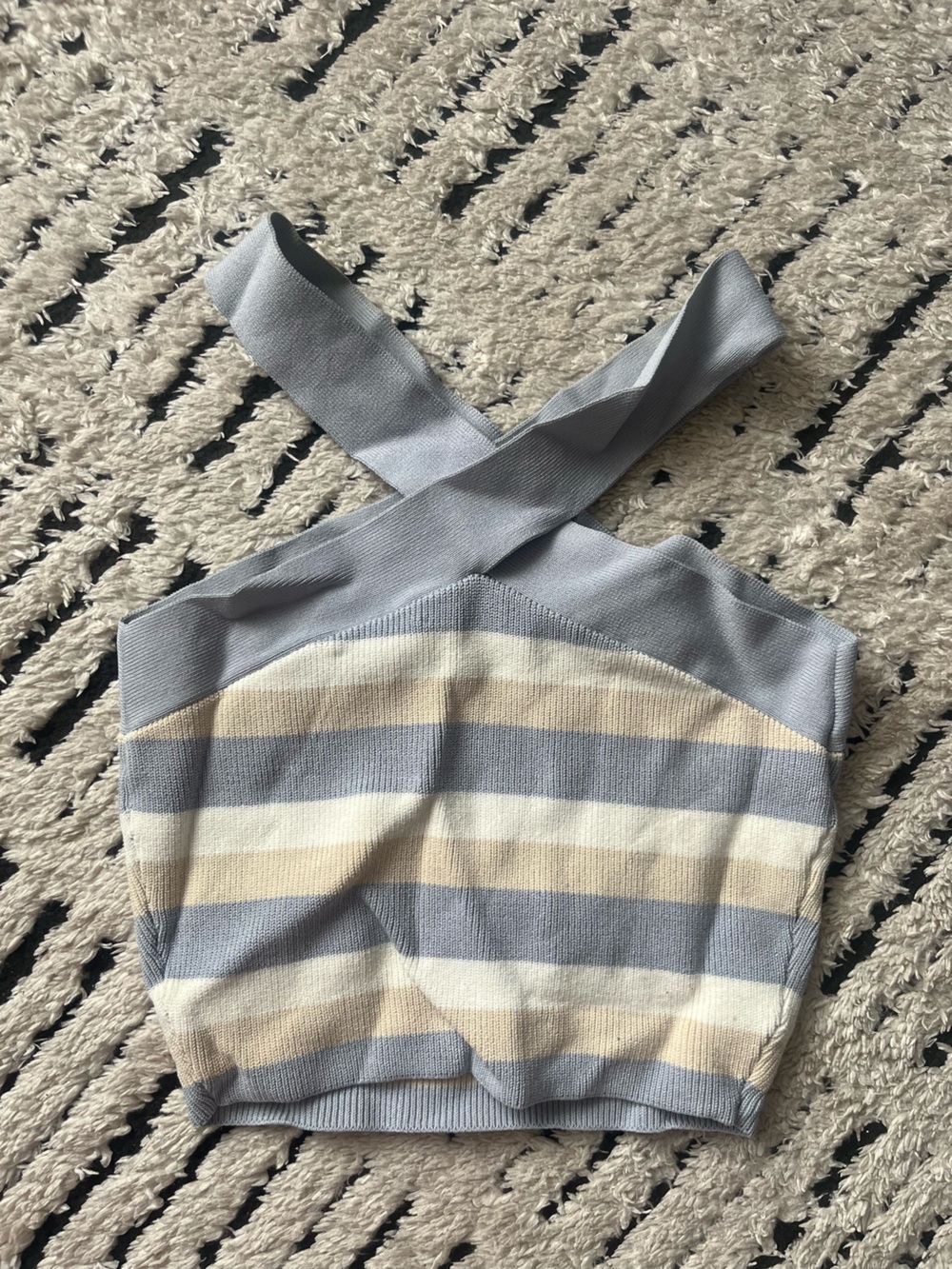Babaton Striped Knit Tank in Light Blue and Cream